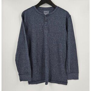 Simply Styled Mens Blue Heathered Long Sleeve Henley Shirt 3 Button Neck Sz XL
